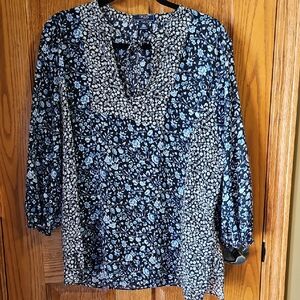 Chaps Denim Floral Blue and Black Women's Top, XL